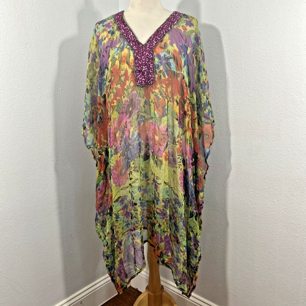 Step‎ In Style Blouse Womens OS Psychedelic Dopamine Bloomcore Caftan Cover Up